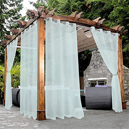 Bonzer Sheer Outdoor Curtains for Patio Waterproof - 2 Panels Grommet Indoor Voile Curtains for Living Room, Bedroom, Porch, Pergola, Cabana, 54 x 108 inch, Seafoam