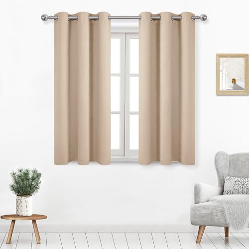 DWCN Beige Curtains for Bedroom, Thermal Blackout Curtain for Living Room, Solid Grommet Light Blocking Drapes - W38 x L45 Inch Length, 2 Panels