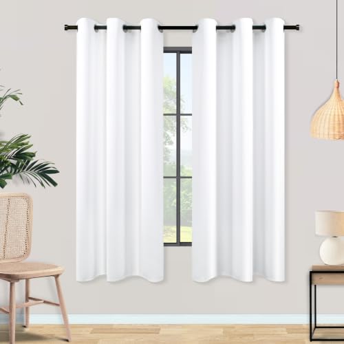 Mrs.Naturall White Room Darkening Curtains for Bedroom, Grommet Closet Door Curtain for Open Closet, (2 Panels 42 Inch Wide x 72 Inches Long)
