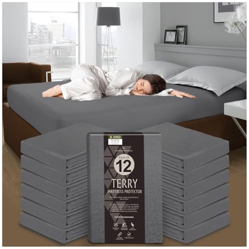 GC GAVENO CAVAILIA Terry Towelling Mattress Protector - Pack of 12 Mattress Protector - Polycotton Waterproof Mattress Cover - Breathable Superking Mattress Protectors, (203 x 182cm) - Charcoal