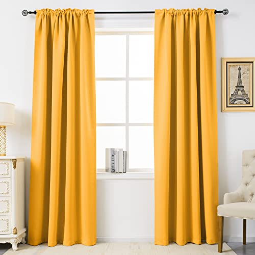84 Inch Orange Yellow Curtains Floor Length for Bedroom - Thermal Insulated Room Darkening Noise Reducing Energy Saving Rod Pocket Curtains for Living Room, 2 Panels (Light Orange, 54 by 84 Inch)