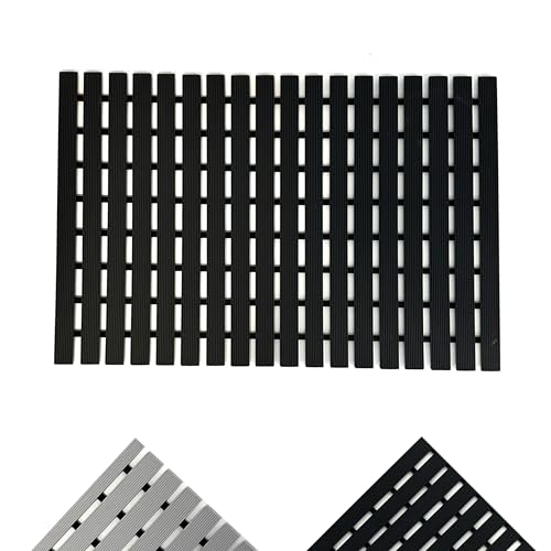 Nicoman Shower Mat Non-Slip Bath Drainage Matt Slatted Duckboard Design- BLACK - (64x43cm / 25x17 inches)