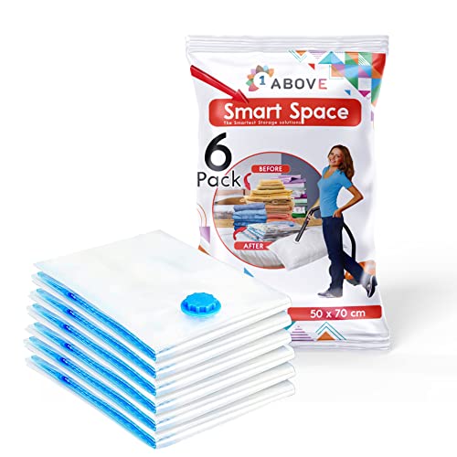 Medium Vacuum Storage Bags, 6 Pack, Double Zip Seal - Space-saving vacuum bags with double zip seals and air valves for compressed storage of clothes, bedding and textiles.