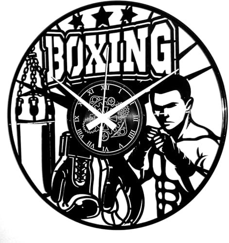 Instant Karma Clocks - Boxing Wall Clock with Fighter, Gloves and Punching Bag - Silent No-Ticking - Perfect for Bedroom, Office, Studio, Cabin, Living Room - Unique Decoration