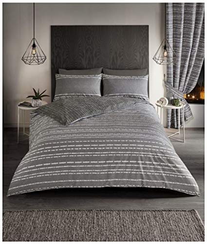 Luxurious Seb Stripe Bed Set with Duvet Cover and Pillow Cases, Polyester-Cotton, [ King - Grey ]