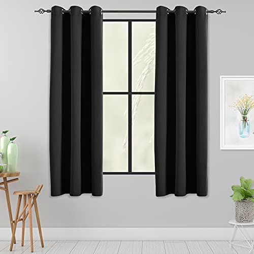 JSFLY Blackout Curtains for Bedroom 2 Panels 42 W x 54 L inch Long Black - Thermal Insulated Light Blocking Room Darkening Curtains Solid Grommet Window Drapes for Living room
