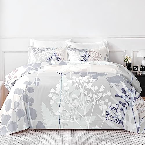 HCORA Floral King Size Sheets Set, Luxury 1800TC Hotel Quality Double Brushed Microfiber Deep Pocket Bed Sheets, Ultra Soft, Breathable and Cooling, 4PC, King