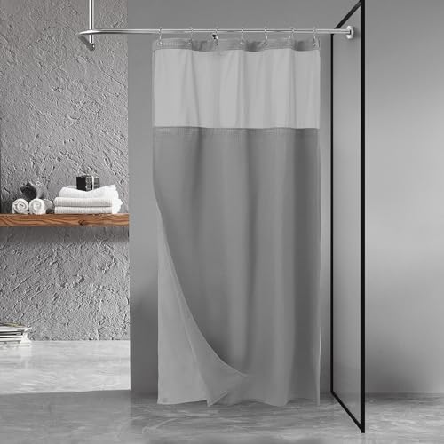 "N&Y HOME Stall Waffle Shower Curtain with Snap-in Fabric Liner & Hooks Set - 36"" x 72"" Small Shower Stall Size, Hotel Style & Mesh Top Window, Machine Washable - 36x72, Gray"