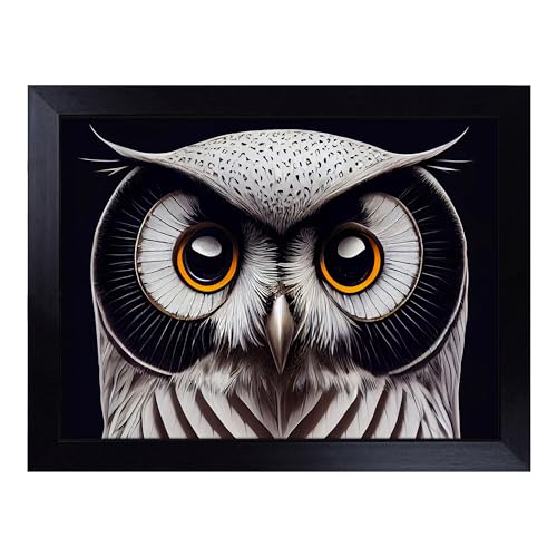 Lap Tray with Bean Bag Cushion, Awesome Owl - Handmade in the UK, Raised Wooden Edge, Padded Cushion, Heat-Resistant Wipe-Clean Surface, for Meals, Laptops and Crafts