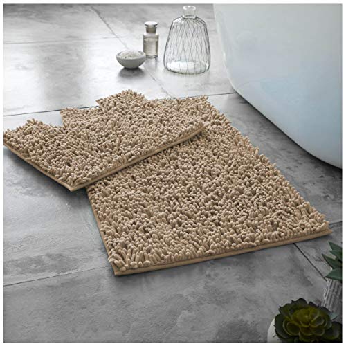 GC GAVENO CAVAILIA 2 Piece Bath Mat Non Slip, Washable Mats For Bathroom, Highly Water Absorbent Toilet Rug, Natural-Bath Sets