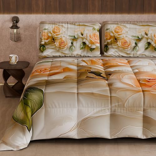PETTI Artigiani Italiani - Winter Quilt, Winter Duvet, Double Sided Quilt, Solid Colour and Digital Floral Print 06 12, 100% Microfibre, Made in Italy