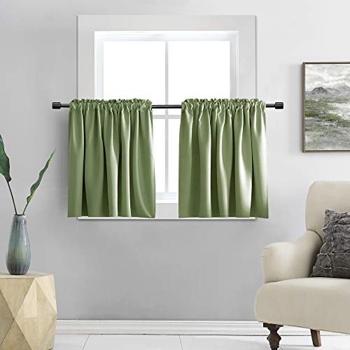 DONREN Sage Green Small Window Curtain Panels Blackout Curtain Tiers for Nursery with Rod Pocket (30 x 24 Inch,1 Pair)