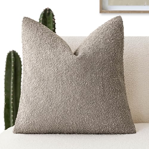 Foindtower Decorative Textured Boucle Throw Pillow Covers Accent Solid Pillow Cases Neutral Soft Cozy Couch Cushion Case for Chair Sofa Bedroom Living Room Home Decor 26??26 Inch,1PC,Light Taupe