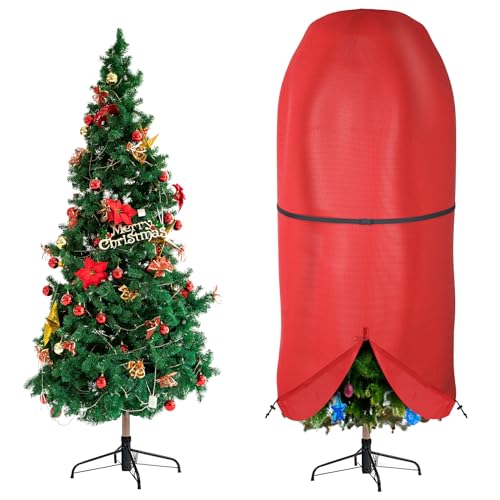DUDSOEHO Christmas Tree Cover, 9 FT-Red, Upright Storage Bag with Adjustable Straps, Waterproof, Dustproof for up to 9 Foot Artificial Tree Standing with Ornaments