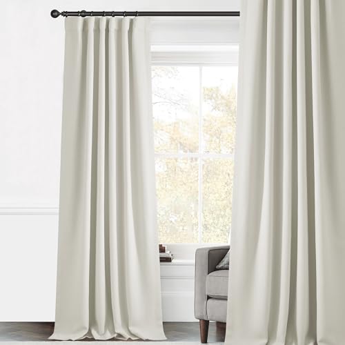 StangH Two-Layer 100% Blackout Ivory Linen Curtains 84 Inch, 1 Panel - Thermal Insulated Rustic Curtains, Back Tab, Noise Reducing Drapes, for Living Room, W50 x L84