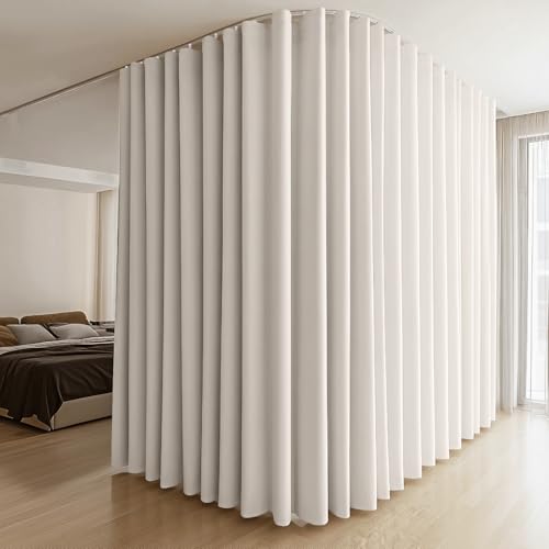 MaKefeile Room Divider Curtain with Flexible Bendable Track Set W180??H108in 1 Panel Beige Curtain and White Track