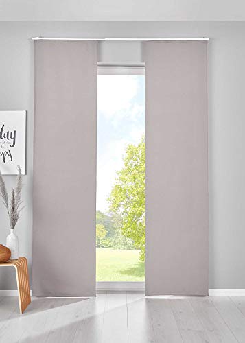 Gardinenbox Newyork 202020680-2 Blackout Sliding Curtains, 225 x 60 cm, Grey Panel Curtains, Opaque Thermal Sliding Curtain, Set of 2