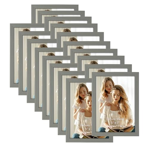 Hoikwo 18 Packs 5x7 Grey Multi Picture Frames Set for Family Photos, Artwork, Light Weight Set 5 by 7 Frames Pack for Wall Hanging and Table, Stylish Picture Frames