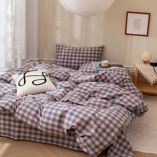 mixinni Plaid Comforter Set Twin XL - 3 Piece Soft Geometric Checkered Comforter with 2 Pillow Shams, Modern Gingham Pattern Bedding Set for All Season, Breathable & Soft Cozy (Pink, Purple, Blue)