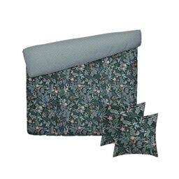 Pure Cotton 3-Piece Double Bedding Set - Duvet Cover 260 x 240 cm and 2 Pillowcases 63 x 63 cm - 100% Cotton Satin, 80 Thread Count - Oeko-TEX Certified - Hanging Garden - Green