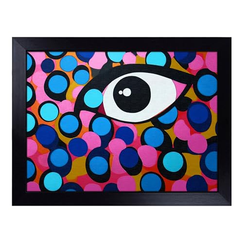 Lap Tray with Bean Bag Cushion, Pop Art Face - Handmade in the UK, Raised Wooden Edge, Padded Cushion, Heat-Resistant Wipe-Clean Surface, for Meals, Laptops and Crafts