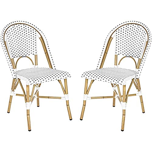 SAFAVIEH Poly-Rattan Outdoor Dining Chairs - Set of 2, in Grey and White and Light Brown