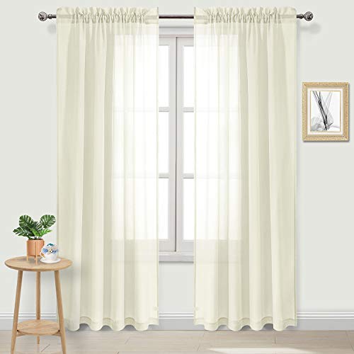 DWCN Ivory Sheer Curtains Linen Look Rod Pocket Bedroom Curtain Panels Set of 2 Living Room Curtains, 52 x 90 inch Length