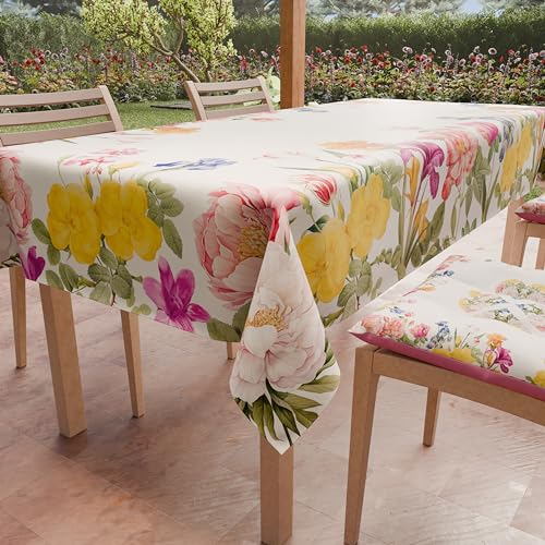 PETTI Artigiani Italiani - Stain Resistant Tablecloth Square 140x140 cm 4 Seats, Wipe Clean Microfibre Kitchen Table Cover, Floral 30 Design Colourful Flowers, 100% Made in Italy