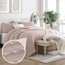 Swift Home Twin/Twin XL Blush Comforter Set - Decorative Tufted Pom Poms Bedding Set - 2 Pieces Bed Linen, 1 Comforter and 1 Pillow Sham