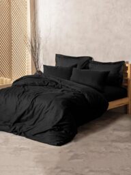 Nuit Des Rêves Premium Ranforce Double Quilt Cover Set (200 x 200 cm), Black, 100% Cotton, 2 Pillowcases (80 x 80 cm), Reactive Print, Machine Washable, Elegant Design