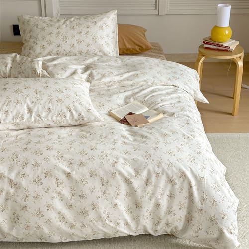 MOTNTD Floral King Duvet Cover Coquette Off White Comforter Cover King Size Boho Cotton Cute Lightweight Duvet Cover Set with Hidden Zipper Chic Soft Bedding King Size Breathable Duvet Protector