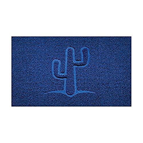 Nicoman Embossed Spaghetti Door Mat Dirt-Trapper Jet-Washable Doormat 70x43cm (Blue, CACTUS Shape) - Use on Carpet ONLY