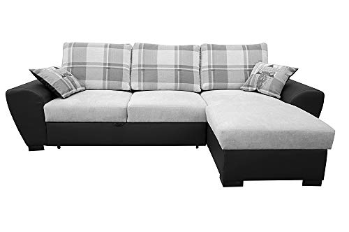 Alabama Corner Sofa Bed Black and Grey or Brown and Cream Fabric Leather With Storage (Right, Grey/Black)