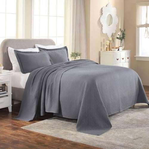 SUPERIOR Bedspread with Pillow Shams, Cotton, Silver, Full