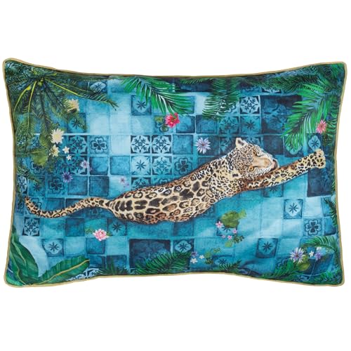 Paoletti Majorelle Leopard Outdoor Piped Outdoor Cushion Cover - Azure - 40x60cm
