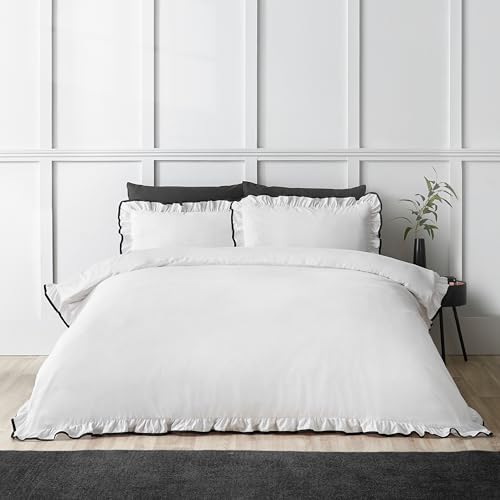 Catherine Lansfield So Soft Mono Frill King Duvet Cover Set with Pillowcases White/Black