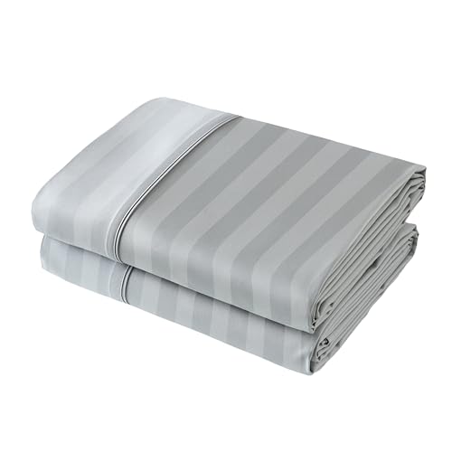 Flat Sheet Only 2 Pack,TwinXL Size 400 Thread Count 100% Egyptian Cotton Flat Sheet - Wrinkle, Fade, Stain Resistant (Stripe-Grey,TwinXL,2Pack)