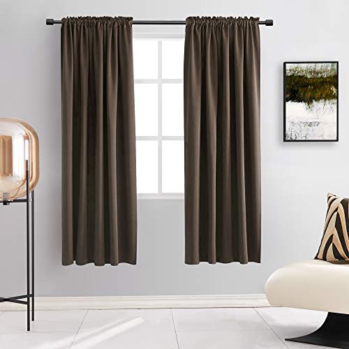 DONREN Chocolate Brown Blackout Curtains for Cafe - Soft Smooth Heavyweight Thermal Insulating Rod Pockets Drapes Panels for Living Room(52 by 63 Inch,2 Panels)