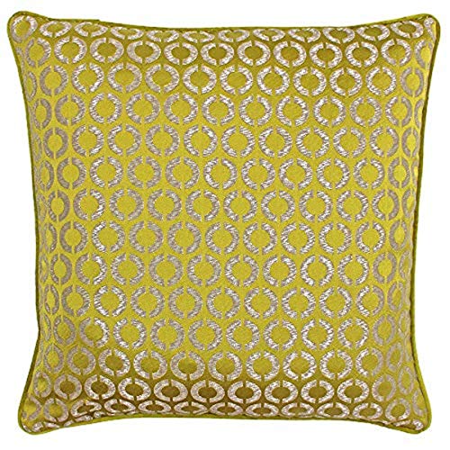"Riva Paoletti Piccadilly Polyester Filled Cushion - Gold and Silver Geometric Circle Front - Purple Geometric Reverse - Jacquard Weave - Piped Edges - 100% Polyester - 50 x 50cm (20"" x 20"" inches)"