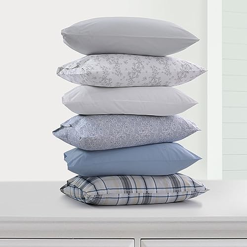 Tribeca Living Cotton Percale California King Size Bed Sheet Set, 300 Thread Count, Extra Deep Pockets, Printed Tribeca Plaid Multicolor