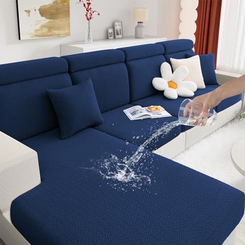 hyha Waterproof Couch Cushion Covers, Stretch Magic Sofa Covers Washable, Thick Jacquard Fabric, Waterproof Sofa Couch Covers for 3 Cushion Couch Sofa for Pets (Back Cover M, Navy)