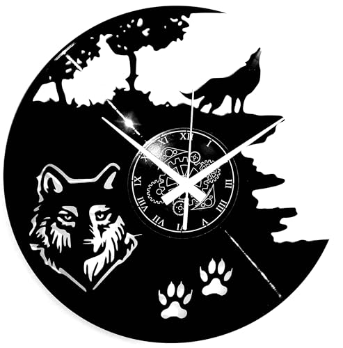 Instant Karma Clocks - Wolf Wall Clock – Silent No-Ticking – Perfect for Bedroom, Studio, Cabin, Office, Living Room - Modern Design Unique Decoration