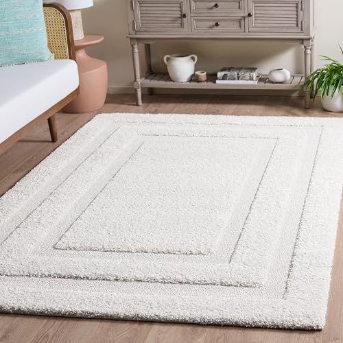 Safavieh Shag Rug for Living Room, Dining Room, Bedroom - Florida Shag Collection, High Pile, in Creme and Creme, 122 X 122 cm