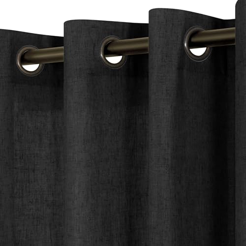 KOUFALL Black Curtains 108 Inches Long,Sheer Linen Bronze Grommet Aztec Curtains for Living Room Dining Room 2 Panels