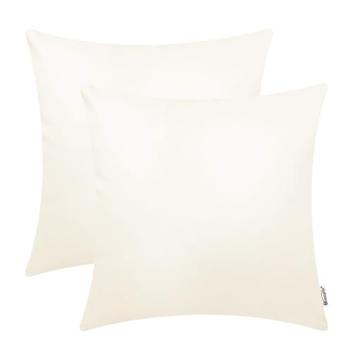 BRAWARM Decorative Throw Pillow Covers, Faux Leather Throw Pillow Cushion Covers, Solid Faux Leather Couch Cases for Living Room Garden Bed, Ivory White, 40cm x 40cm, Pack of 2