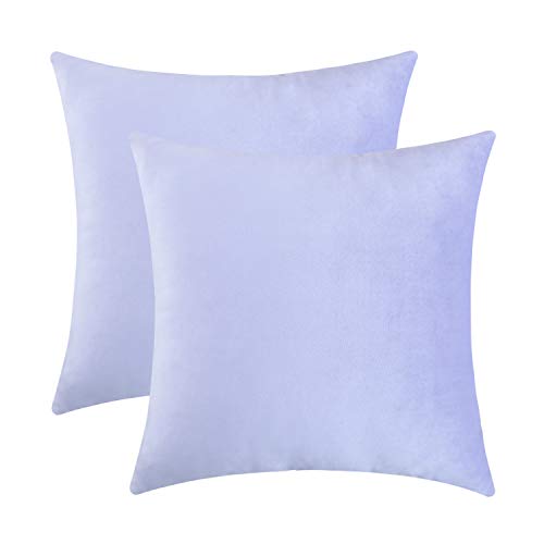 Jeneoo Set of 2 Comfy Soft Velvet Throw Pillow Covers for Sofa Couch, Decorative Solid Square Cushion Cases for Bedroom Car (18 x 18 Inches, Lavender Blue)