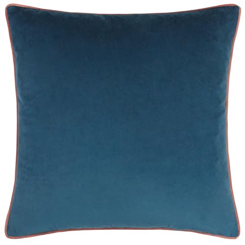 furn. Meridian Feather Filled Cushion – Luxury Contrast Piped Velvet Decorative Pillow (Petrol/Blush - 45x45cm)