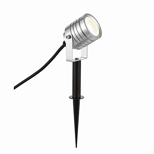 National Lighting LUMINATRA Outdoor Garden Weatherproof Silver Finish Spike Lights Ground/Wall Mounted LED Adjustable Spot Light IP65 Rated
