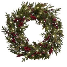 GreenBrokers Wreath with Lights - 56cm Artificial Holiday Wreath with Lights - Festive Christmas Decor for Doors, Walls & Mantels - Indoor & Outdoor Use
