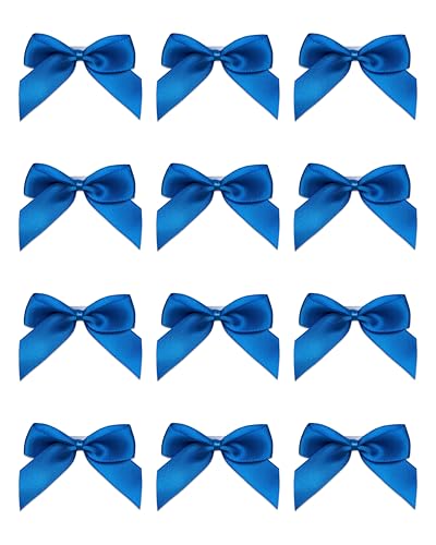 Italian Options Small Satin Ribbon Bows, Self Adhesive Bow Decorations for Crafts, Gift Wrap, Hampers, Hair Bows, Wedding Stationery, Floristry, Christmas, Cakes, Crafting, Royal Blue, 12 Pack, 5 cm